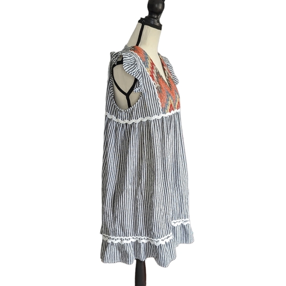 THML Tribal Dress Blue And White Stripes Size L - Picture 3 of 9